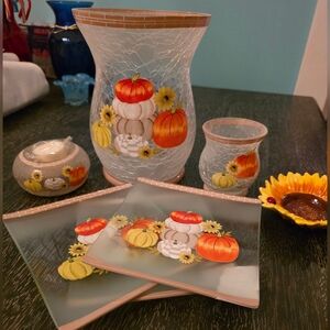 Yankee Candle Pumpkin Crackle Glass Hurrican set.